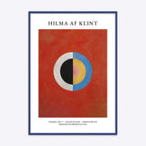 Hilma af Klint plakat med abstrakt kunstværk i en blå ramme.
