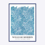 William Morris plakat med blå marigold design i en træramme.