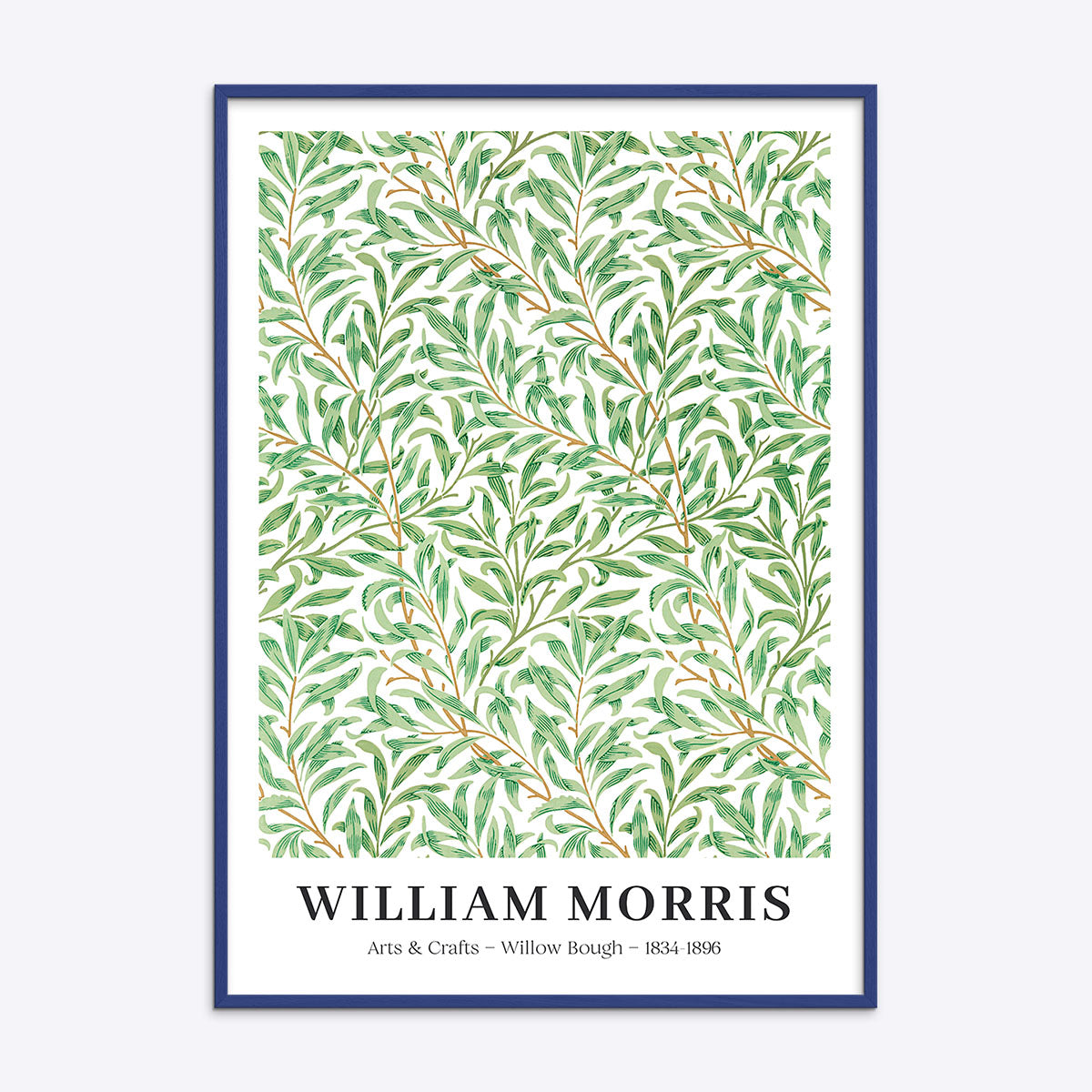 William Morris plakat med "Willow Bough" design i en blå ramme.