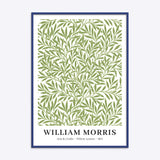 William Morris plakat med grønne blade i en blå ramme, "Arts & Crafts - Willow Leaves - 1874".