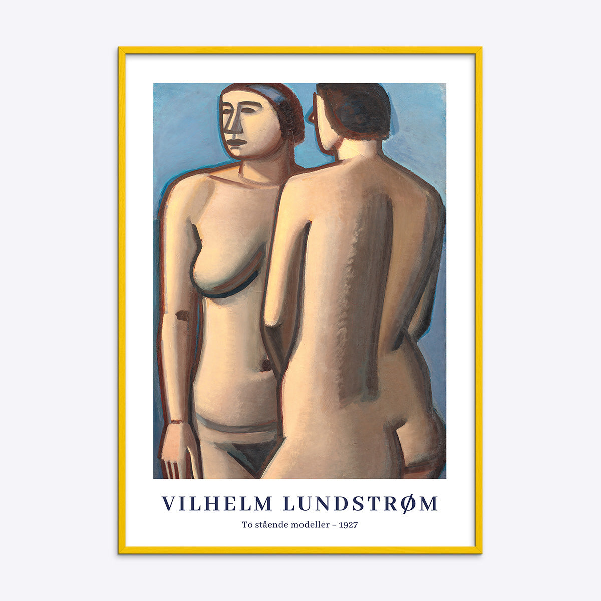 Vilhelm Lundstrøm - To stående modeller - 1927 plakat i gul træramme.