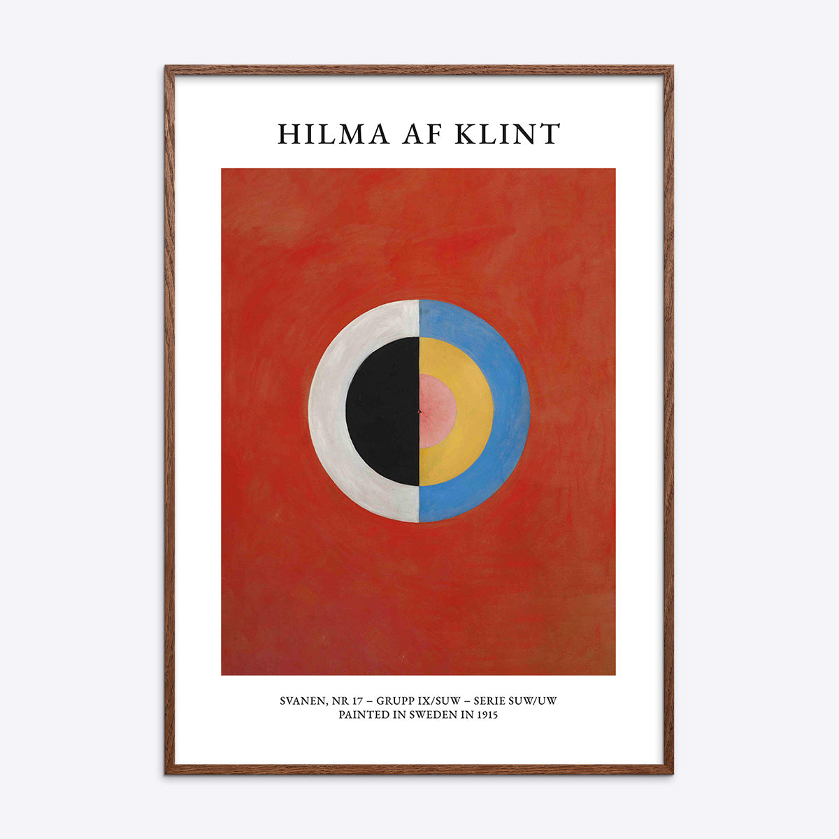 Hilma af Klint plakat med titlen "Svanen, Nr. 17" i en mørk naturtræsramme.
