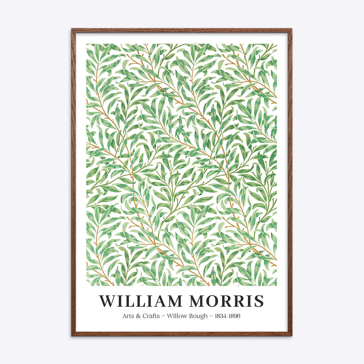 William Morris plakat med titlen "Willow Bough" i en mørk naturtræsramme.