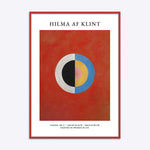 Hilma af Klint plakat med rød ramme, featuring "Svanen, Nr. 17" fra serien SUW/UW, malet i Sverige i 1915.
