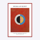 Hilma af Klint plakat med rød ramme, featuring "Svanen, Nr. 17" fra serien SUW/UW, malet i Sverige i 1915.