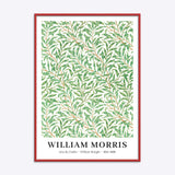 William Morris plakat med "Willow Bough" design i en rød træramme.