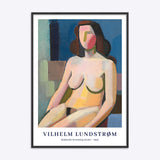 Plakat af Vilhelm Lundstrøm med titlen "Siddende kvindelig model – 1940" i sort træramme.