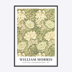 William Morris plakat med krysantemum mønster i sort træramme.