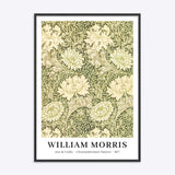 William Morris plakat med krysantemum mønster i sort træramme.