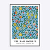 William Morris plakat med frugt- og granatæblemotiv fra 1862, indrammet i sort træramme.