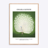 Ohara Koson - Påfugl plakat i træramme, japansk farvetræsnit, grøn baggrund.