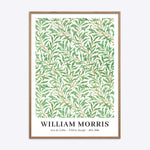 Plakat med William Morris' "Willow Bough" design, indrammet i naturlig træramme.