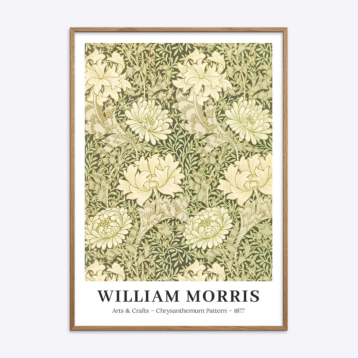 William Morris plakat med krysantemum mønster i naturtræsramme.