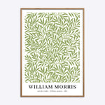 Plakat med grønne pileblade af William Morris, Arts & Crafts-stil, 1874, i en naturlig træramme.