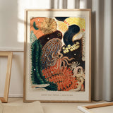 Plakat med illustration af Barrier Reef Trepang, placeret på et gulv med skygger fra et vindue.