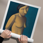 Plakat af Vilhelm Lundstrøm med abstrakt kvindefigur på blå baggrund.