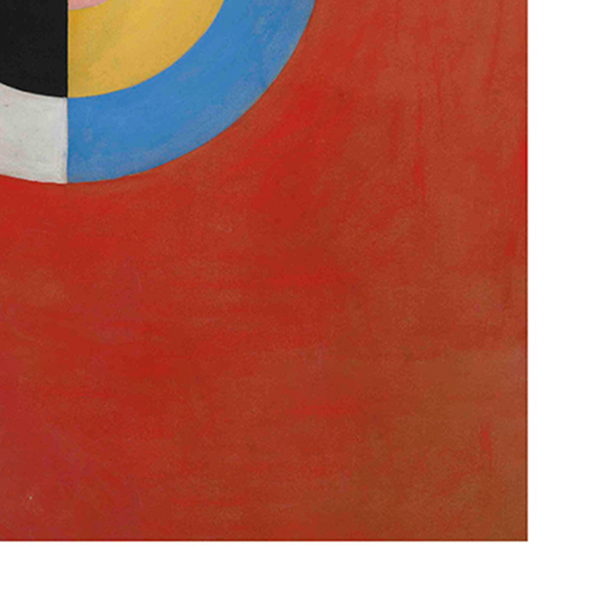 Hilma af Klint plakat med abstrakt design i røde, blå, gule og sorte farver.