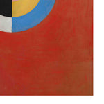 Hilma af Klint plakat med abstrakt design i røde, blå, gule og sorte farver.