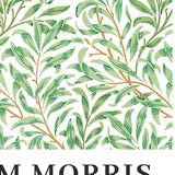 William Morris plakat med grønt bladmønster på hvid baggrund.