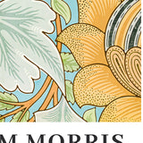 William Morris plakat med botanisk mønster i blå, grøn og gul.