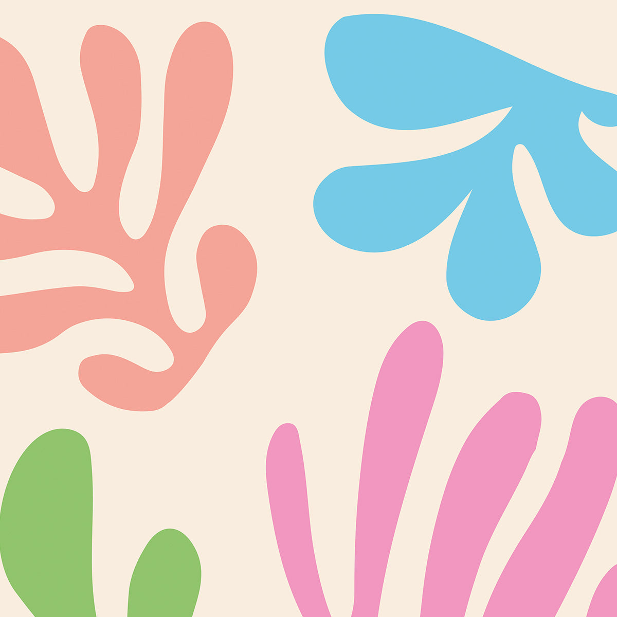 Zoom på Matisse plakat med motiv i rosa, turkis, grøn og lyserød