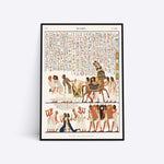 Egyptisk kunstplakat med hieroglyffer og figurer, der viser en procession.