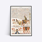 Egyptisk kunstplakat med hieroglyffer og figurer, der viser en procession.
