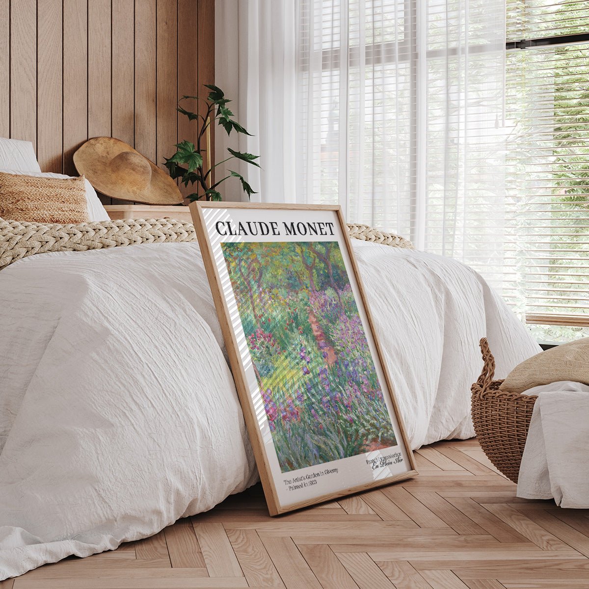 Claude Monet The Artist's Garden in Giverny plakat på gulv i soveværelse