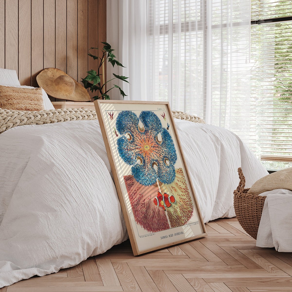 Plakat med Great Barrier Reef Anemoner og klovnfisk på gulv i soveværelse