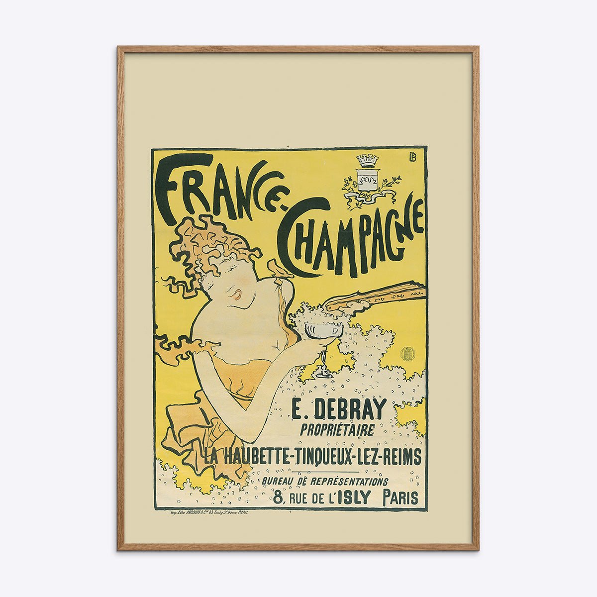 Plakat Egetræsramme Natur France Champagne med art nouveau reklamekunst.