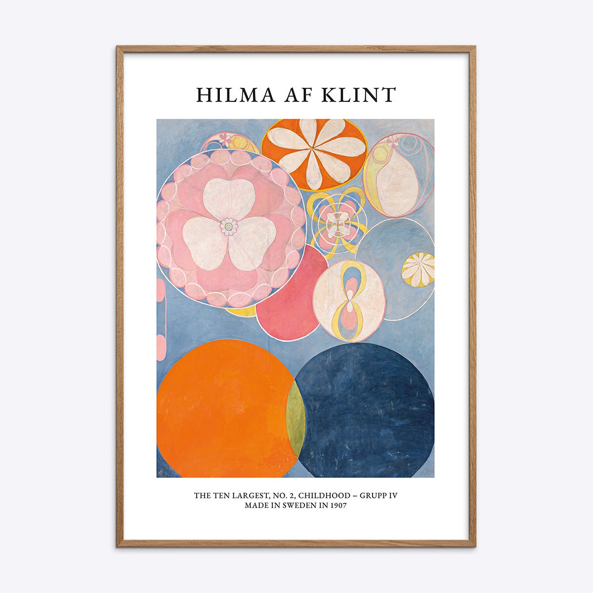 Abstrakt Hilma af Klint plakat Childhood No 2 i en smuk natur egetræsramme fra Poster Society.