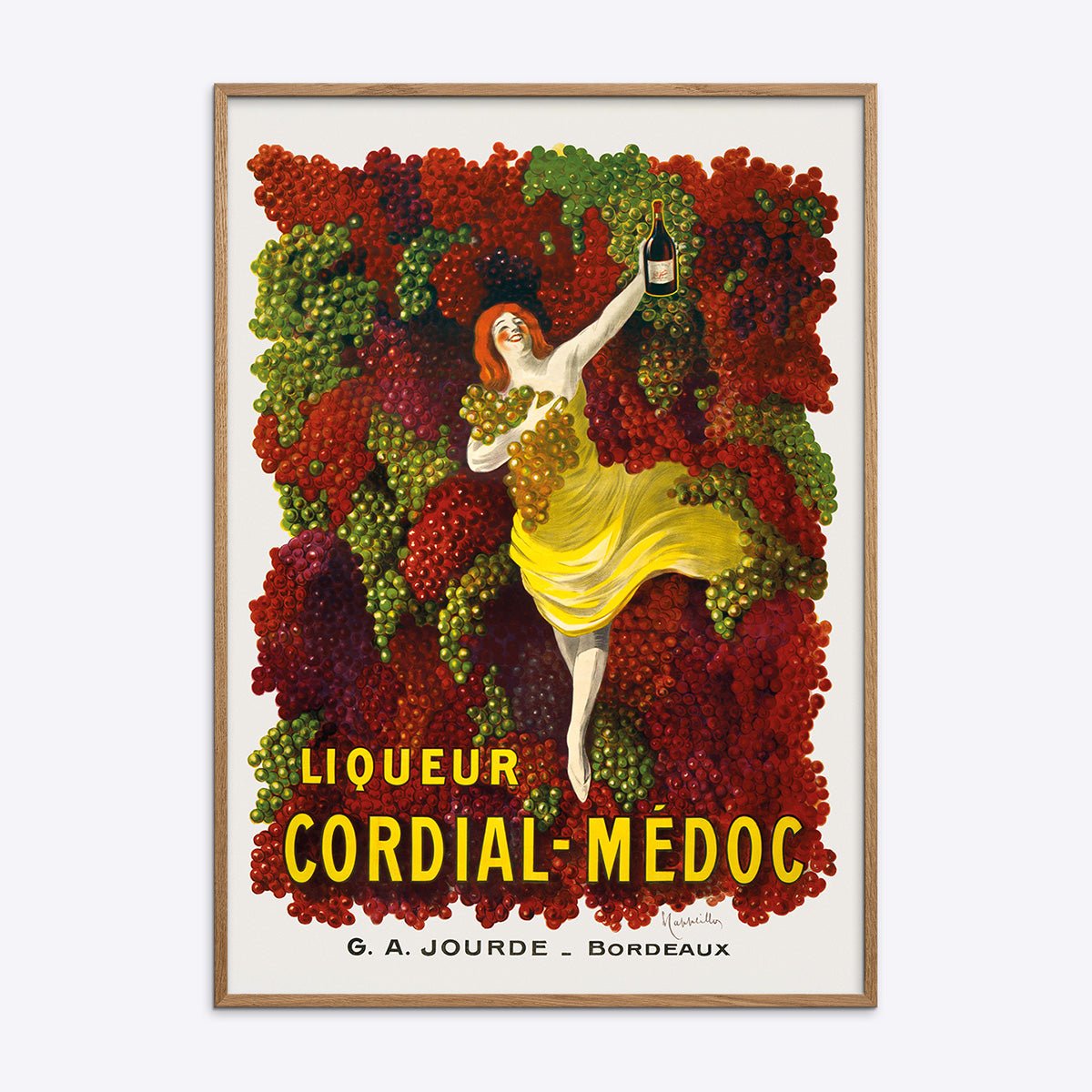 Plakat med elegant design af Liquer Cordial Medoc i naturlig træramme, perfekt til indretning og dekoration.