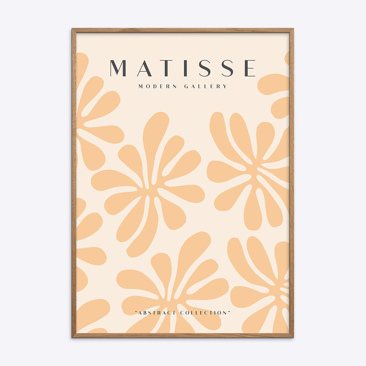 Matisse Modern Gallery NO17 plakat med beige abstrakte blomsterformer i en natur egetræsramme.