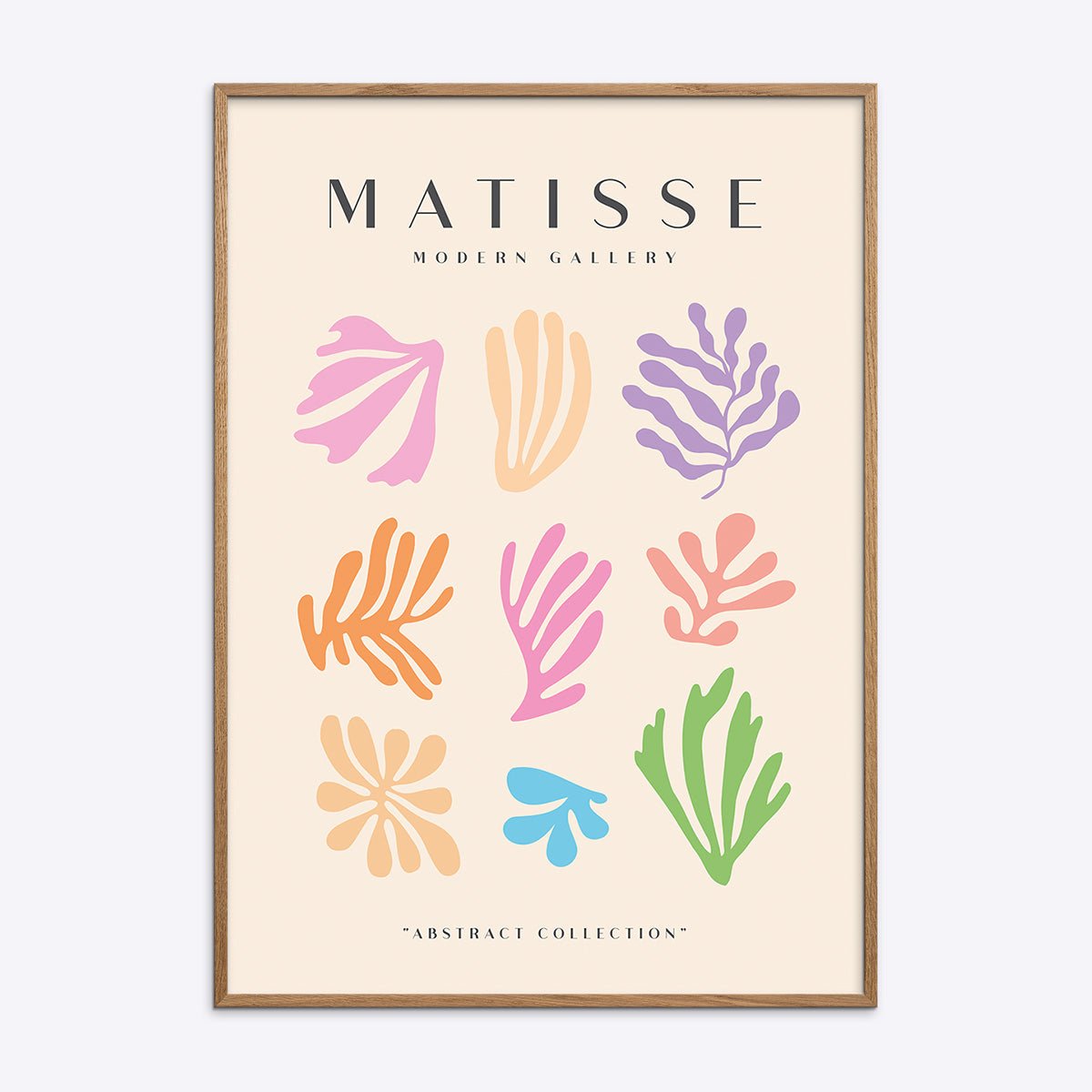 Matisse Modern Gallery NO13 plakat i en natur egetræsramme med farverige abstrakte organiske former.