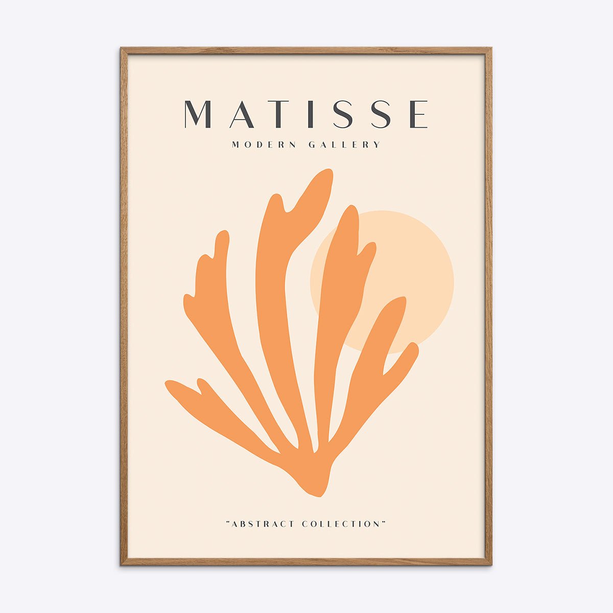 Matisse Modern Gallery NO19 plakat i egetræsramme med orange abstrakt figur og beige cirkel.