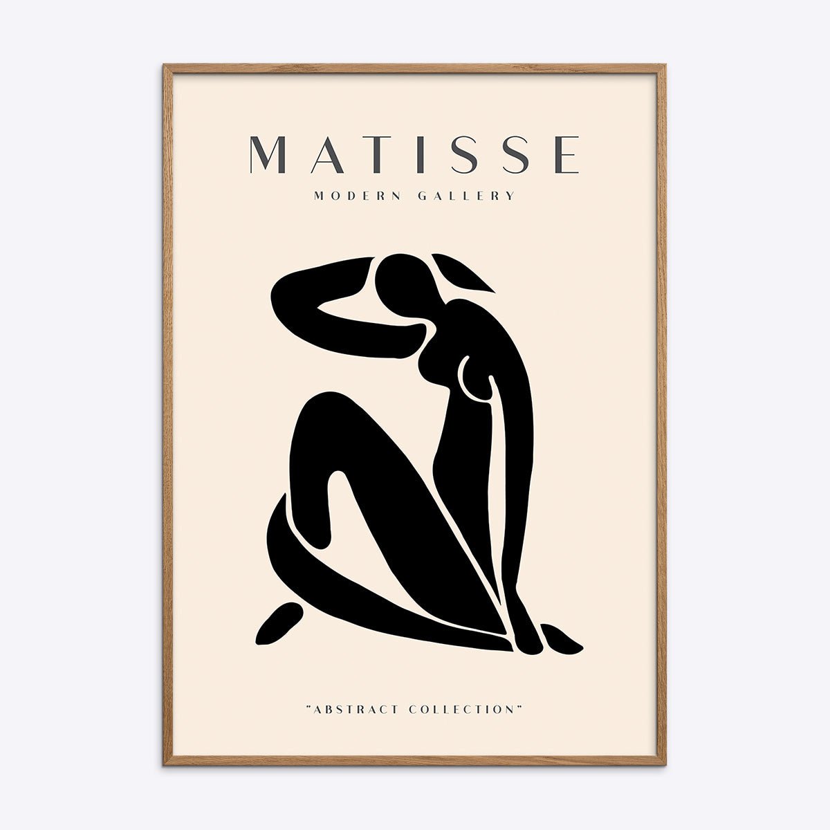 Matisse Modern Gallery NO23 plakat i en natur egetræsramme med et sort abstrakt figurmotiv.
