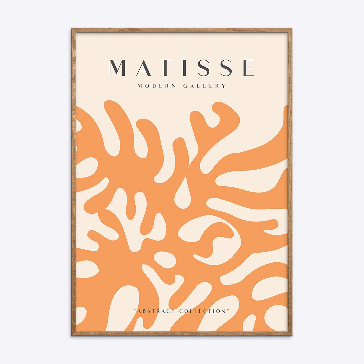 Matisse Modern Gallery NO21 plakat med orange abstrakte former i en lys egetræsramme.