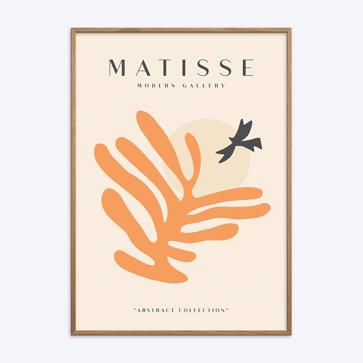 Matisse Modern Gallery plakat i egetræsramme med orange abstrakt plante og fugl fra Poster Society.