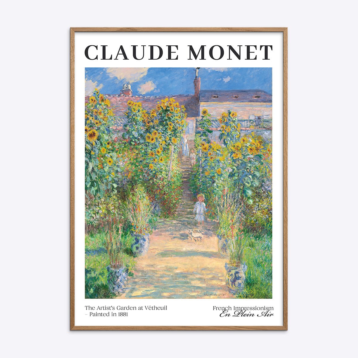 Plakat i egetræsramme af Claude Monets "The Artist's Garden at Vétheuil"