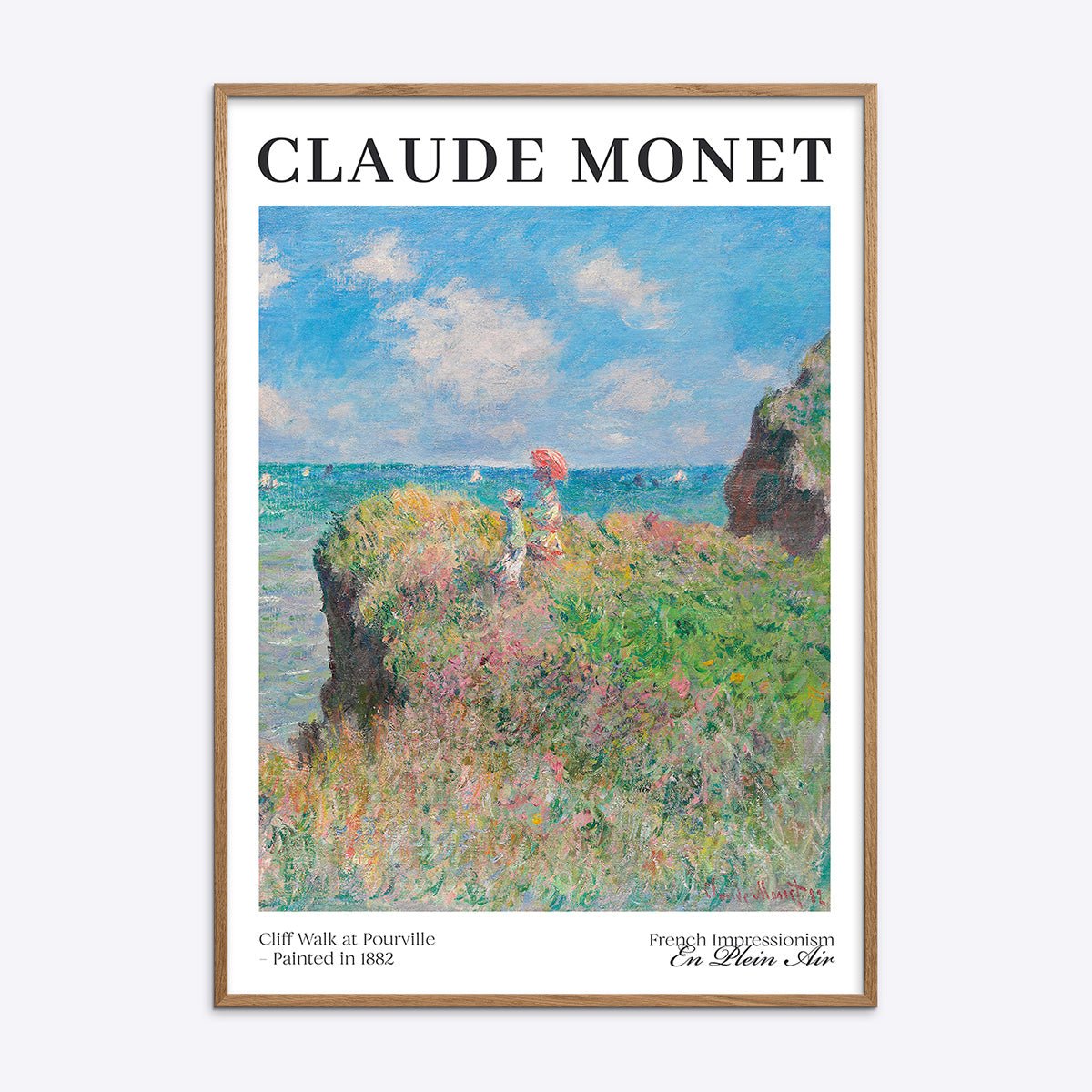 Claude Monet Cliff Walk at Pourville plakat i egetræsramme