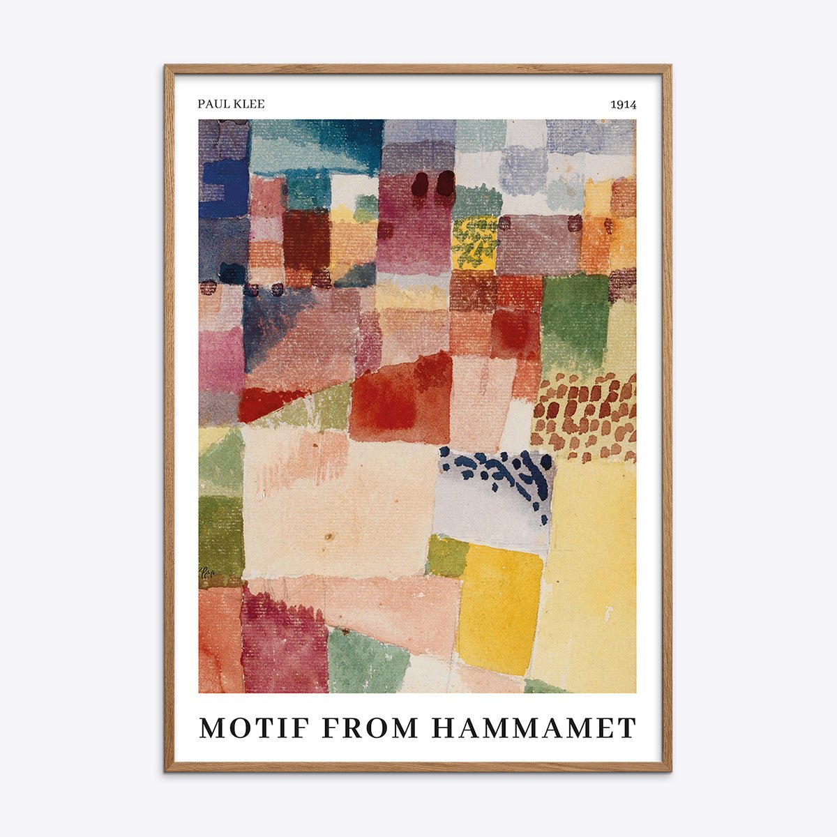 Plakat med Paul Klees "Motif from Hammamet" i naturtræsramme.