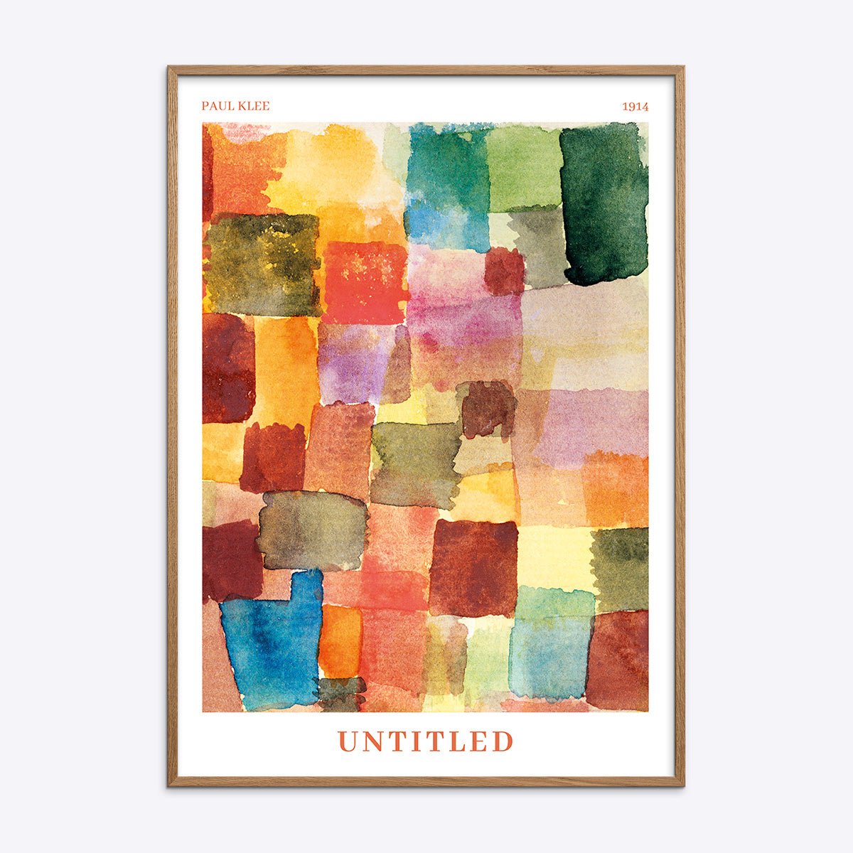 Paul Klee Untitled plakat i egetræsramme, farverige abstrakte felter