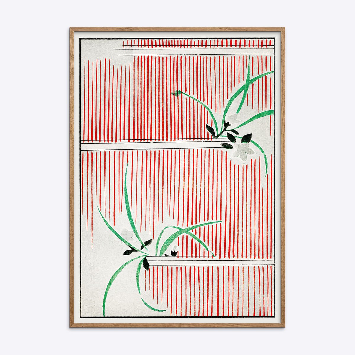 Plakat med motiv af morgenfrue i naturtræramme fra Shin Bijutsukai, ideel til kunstelskere og boligindretning.