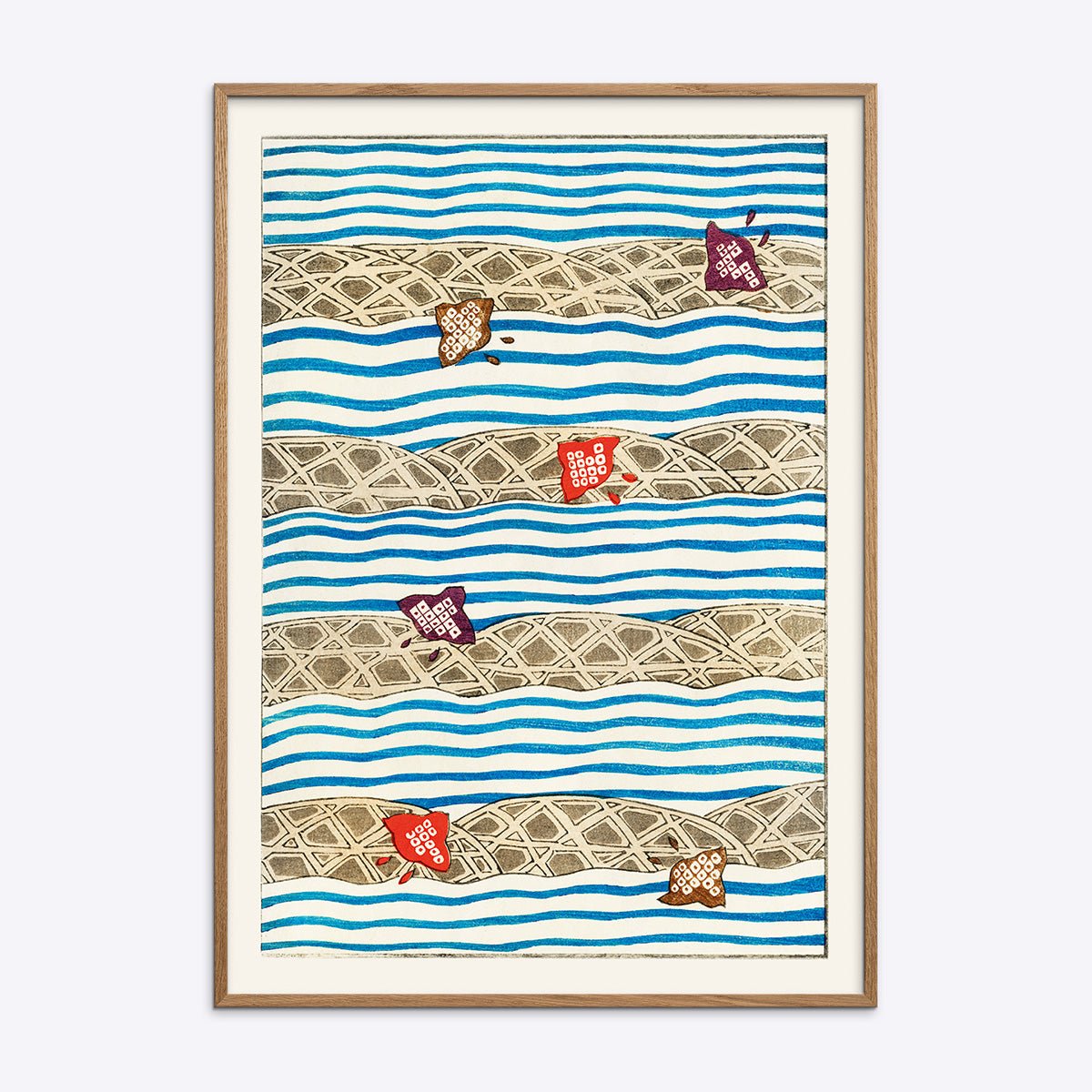 Plakat med elegant japansk kunst i naturlig træramme, Shin Bijutsukai-stil, tilføjer sofistikeret flair til din indretning.
