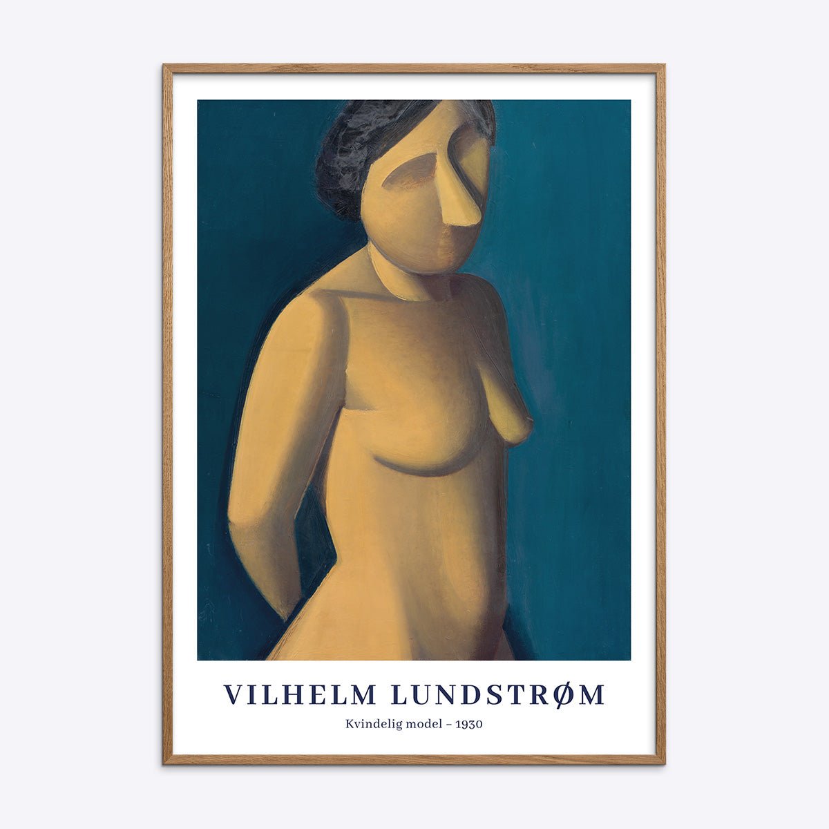 Plakat af Vilhelm Lundstrøm med titlen "Kvinde­lig model – 1930" i egetræsramme.