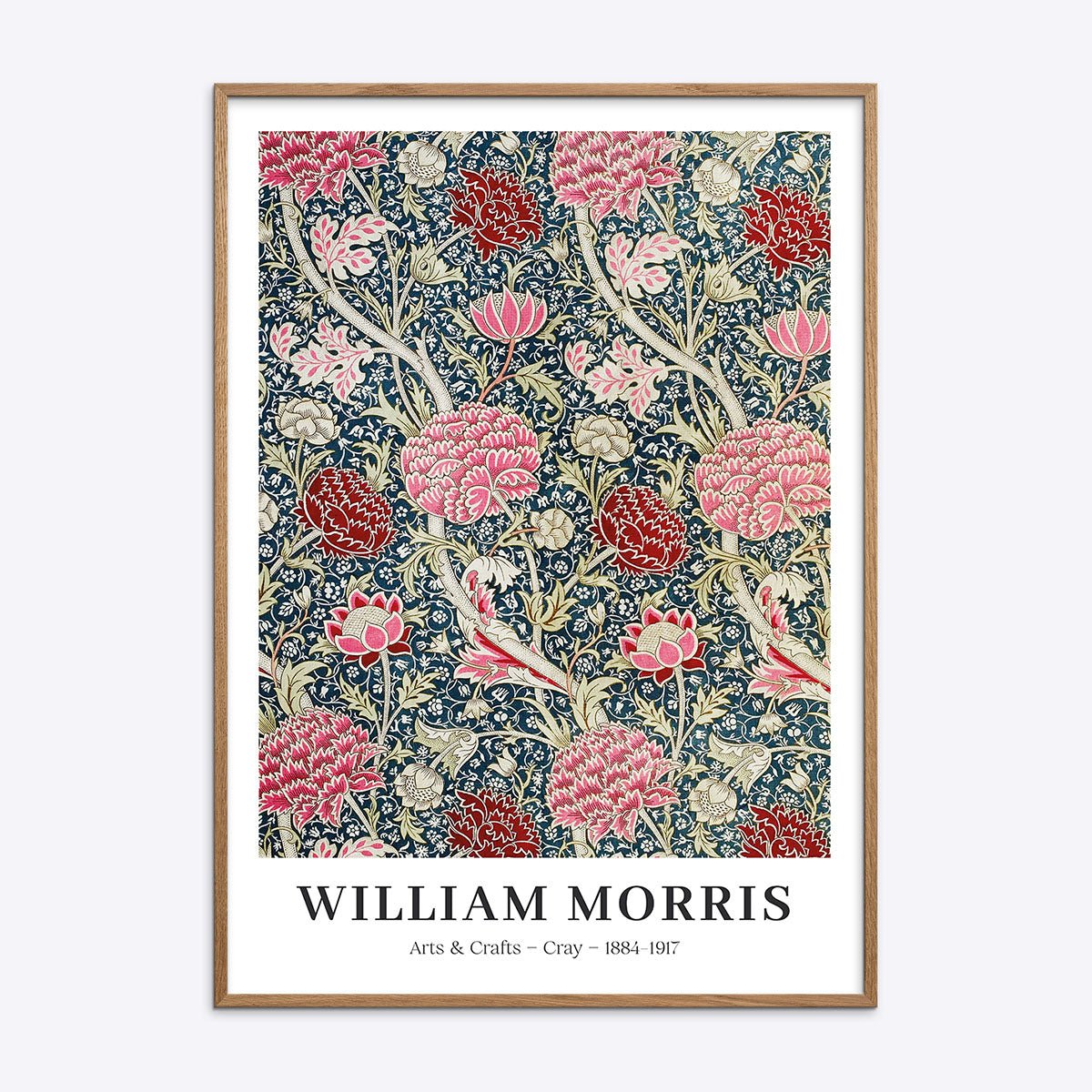 William Morris Cray plakat i naturlig træramme med blomstermønster