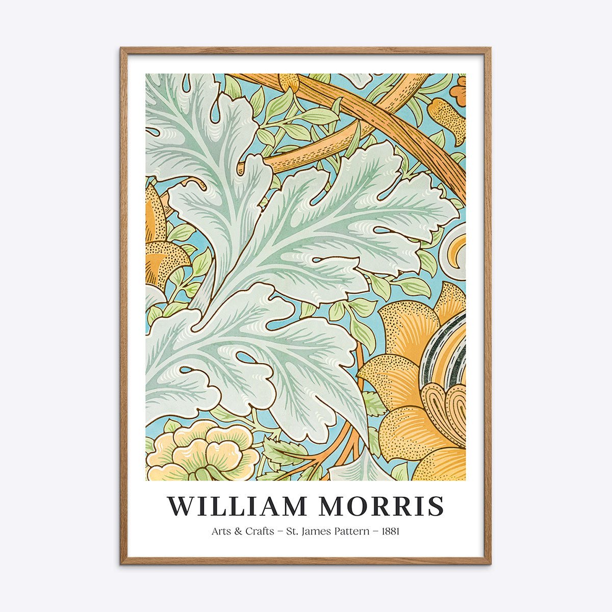 William Morris plakat med St. James mønster fra 1881 i en naturlig træramme.