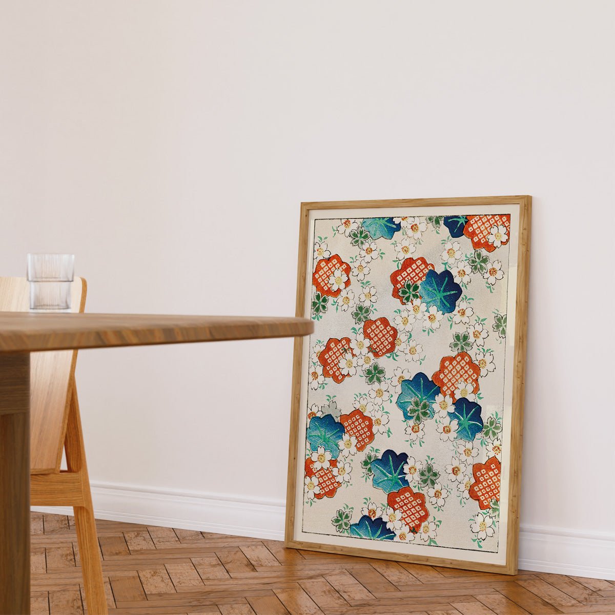 Watanabe Seitei Floral Pattern plakat i træramme i et stilfuldt dansk hjem