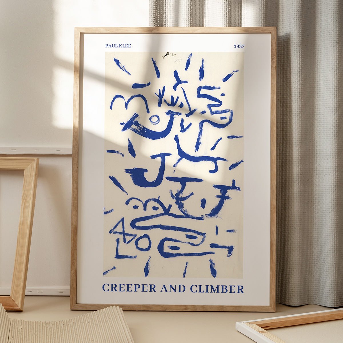 Plakat af Paul Klees Creeper and Climber med abstrakte former og farver, perfekt til moderne indretning.