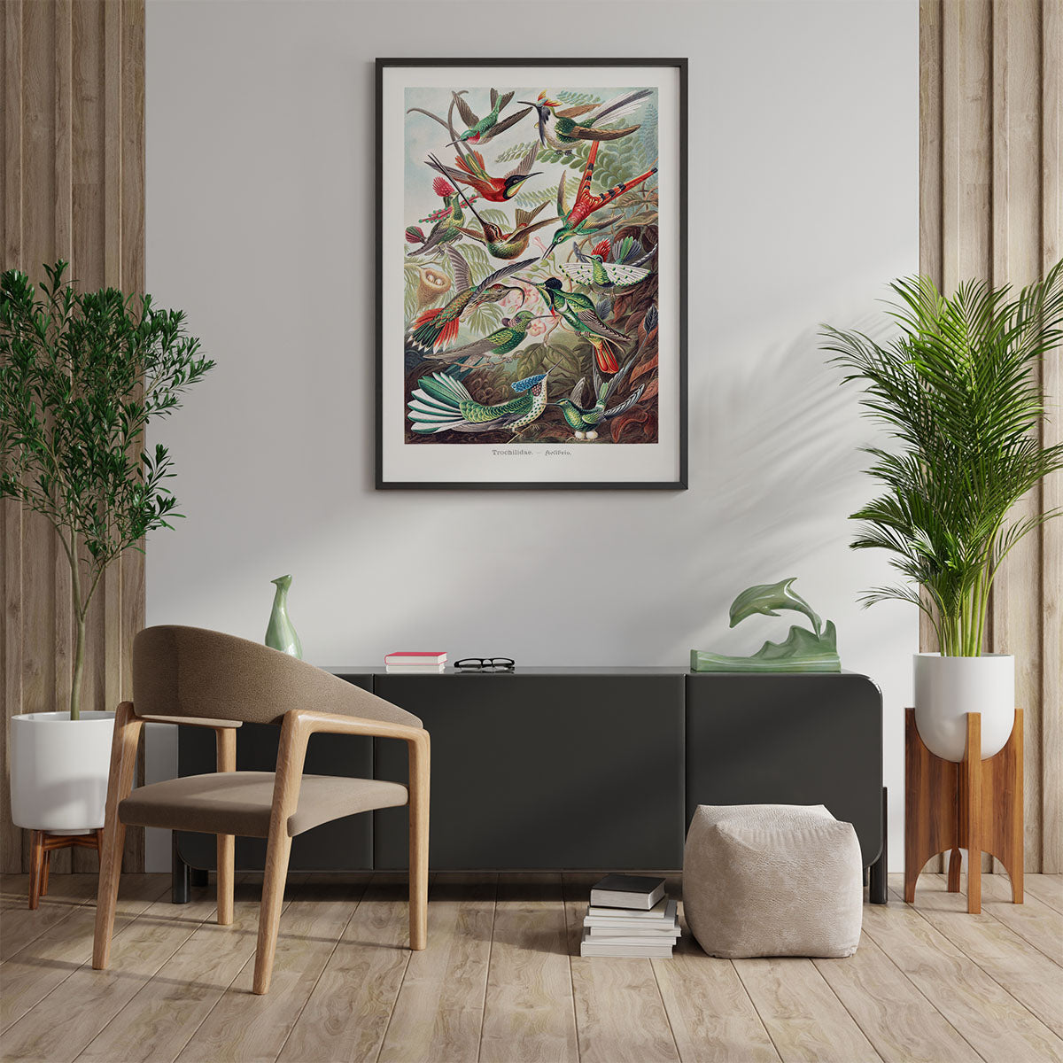 Plakat med Hummingbirds/kolibrier på væg i stue